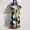 Spring New Women's Fashionable Relaxed Fit Printed Painted Long Skirt Big Puff Sleeve Dress