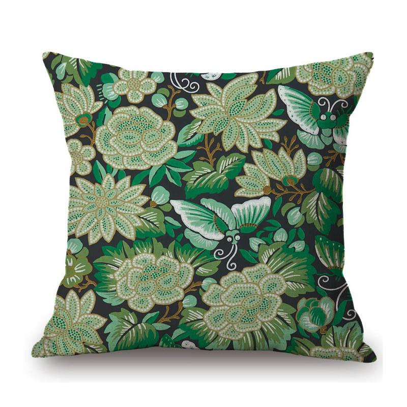 Navy Blue Green Red Rose Classic Home Decoration Flower Bird Art Sofa Throw Pillow Case Cotton Linen Square Medium Cushion Cover