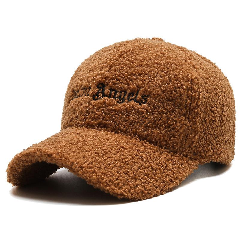 Plush Baseball Cap Letter Embroidery Lamb Wool Caps Women Sun Hat Girls Outdoor Warm Winter Snapback Korean Fashion Baseball Cap