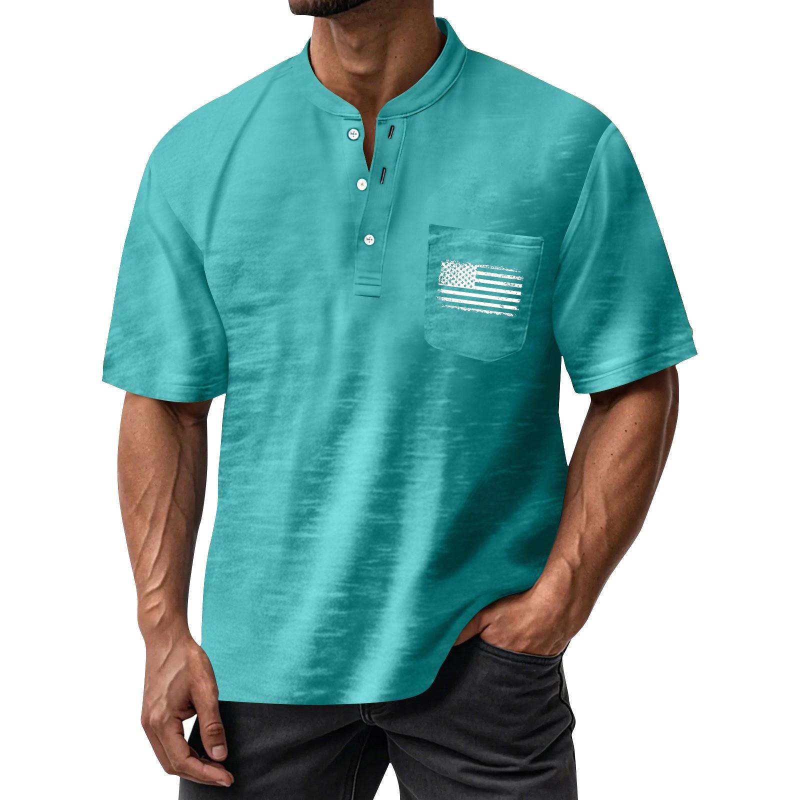 

Мужская летняя футболка с круглым вырезом и коротким рукавом с узором ко Дню независимости, мужская повседневная рубашка на пуговицах на все случаи жизни L