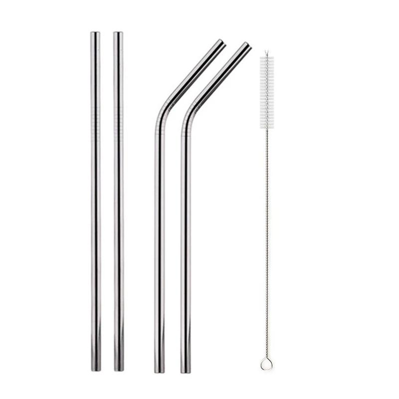 Mixing Color Reusable Metal Drinking Straws 304 Stainless Steel Straw Set with Cleaner Brush Bar Drinkware Party Accessory
