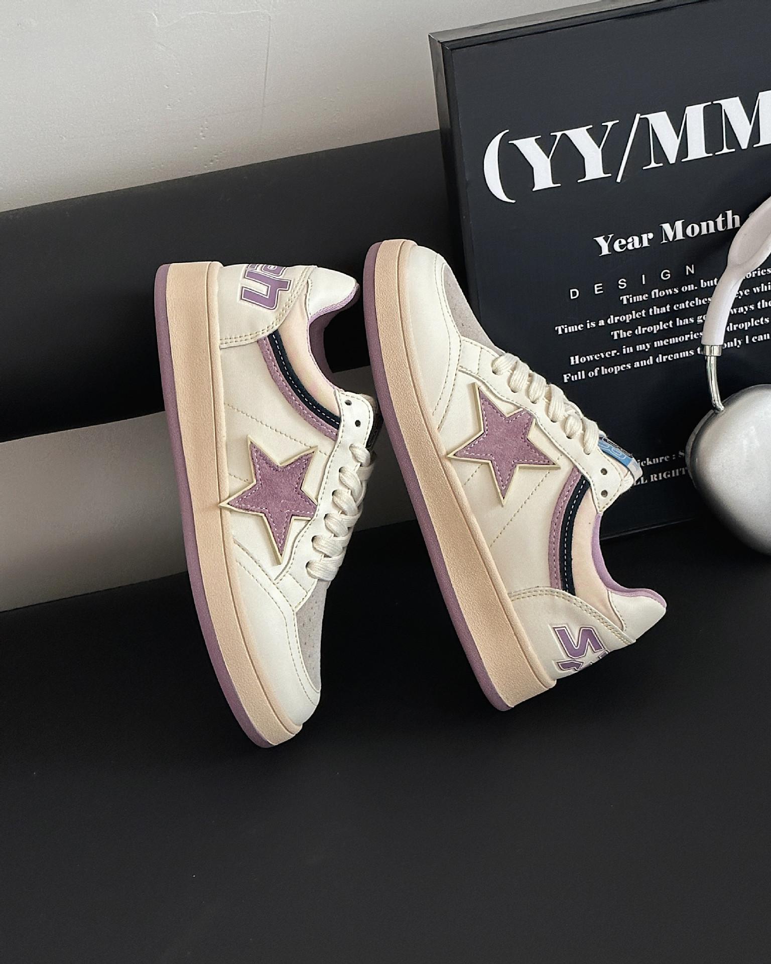 

Ретро взрывной узор звезды обувь 2025 ранняя весна новые старые цветовые сочетания кеды женские ins трендовые кожаные повседневные туфли женские 40