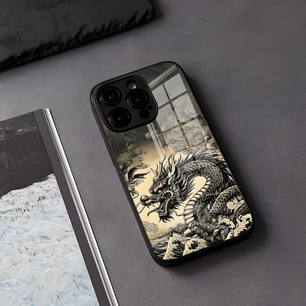 Kunst Drache Handyhülle Für IPhone 17 Air 16 E Pro Max 15 14 13 Mini 12 Pro 11 Max Plus Schwarze Glasabdeckung