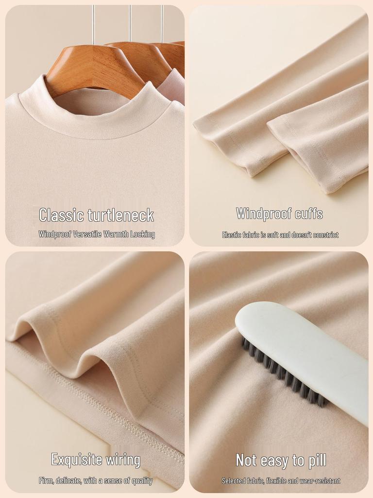 Women's Lyocell Tencel Round Neck Base Layer, Thickened Velvet Wool-Silk Long Sleeve Top for Autumn/Winter