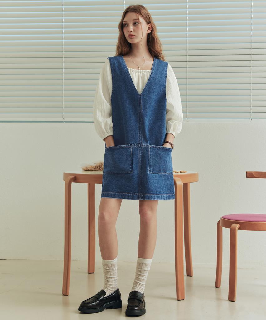 Zero Street Stitch V-Neck Denim Dress / Blue