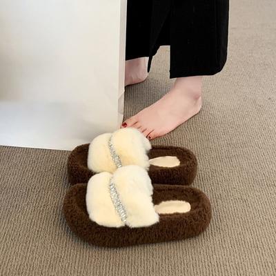 Thick-bottomed Fluffy Slippers for Women's Outer Wear 2025 Autumn and Winter New Fashionable and Versatile Home Indoor and Outdoor Lazy Cotton 