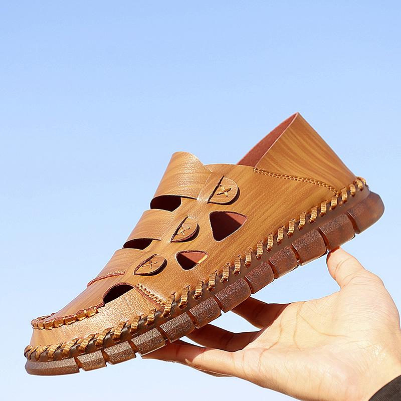New Arrival Leather Male Hollow Out Beach Shoes Comfortable Walking High Quality Summer Handmade Sandals Mens Slip on Sandals