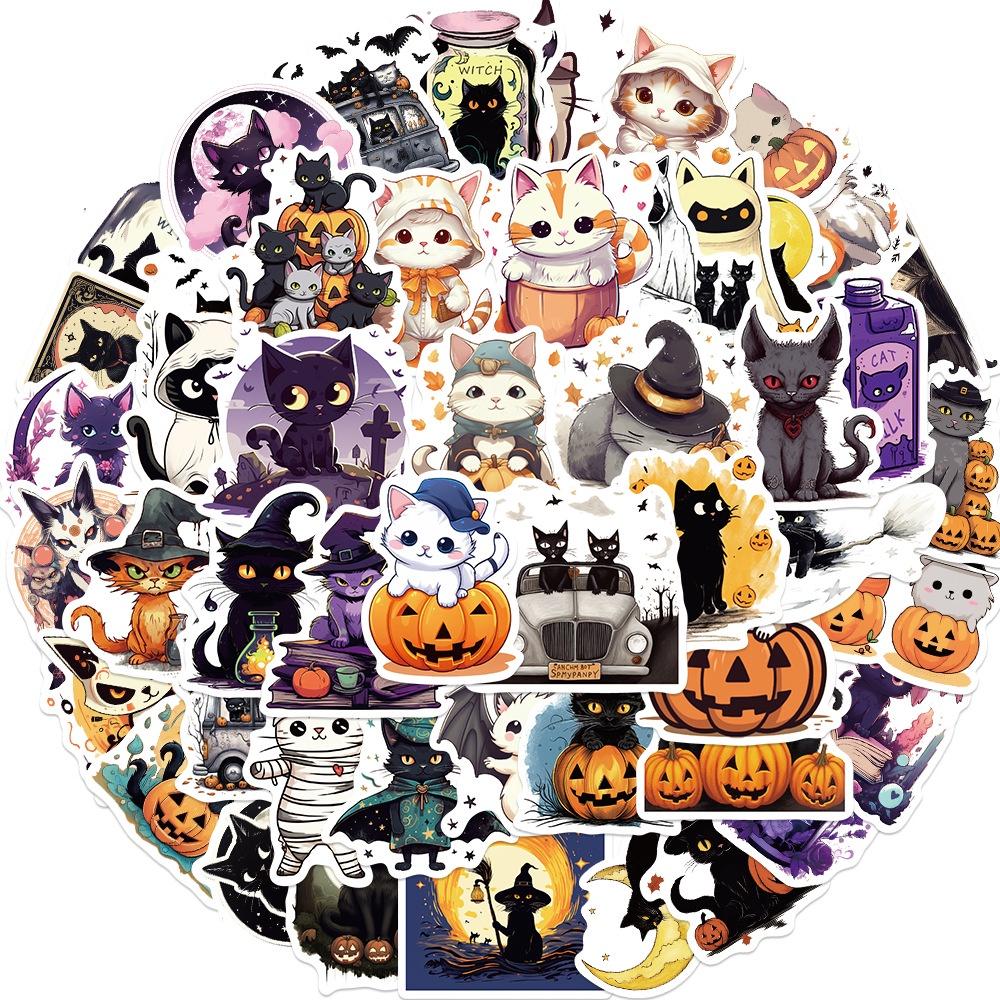 Halloween Cute Cat Stickers Pack Of 50 Waterproof Diy Decoration For Guitar Notebook Luggage