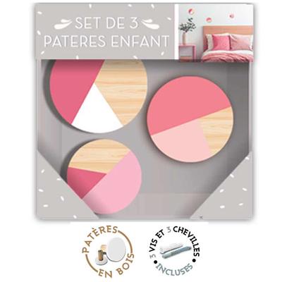[R1064] – Trio aus beige-rosa „Boho“-Kleiderhaken aus Holz – 8,5 cm – 7,5 cm und 6,5 cm