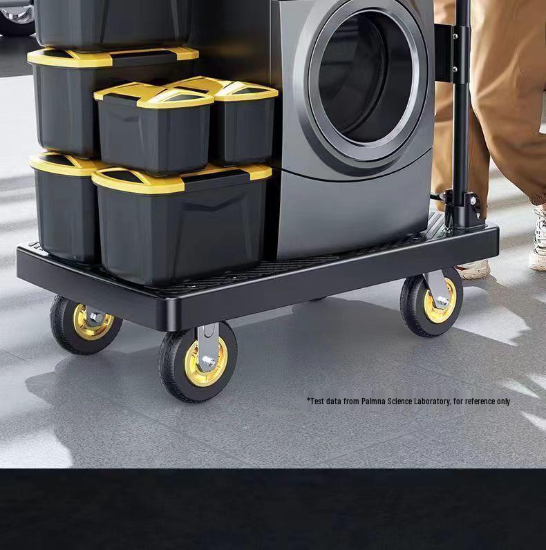 Foldable Four-Wheel Steering Hand Truck: Compact Trolley for Moving and Shipping Goods