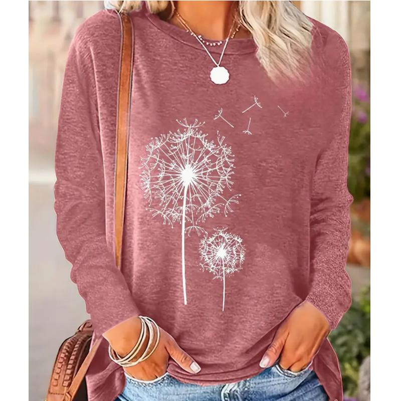 2025 Autumn & Winter Women's New Casual Crew Neck Long Sleeve Top 3D Dandelion Pattern