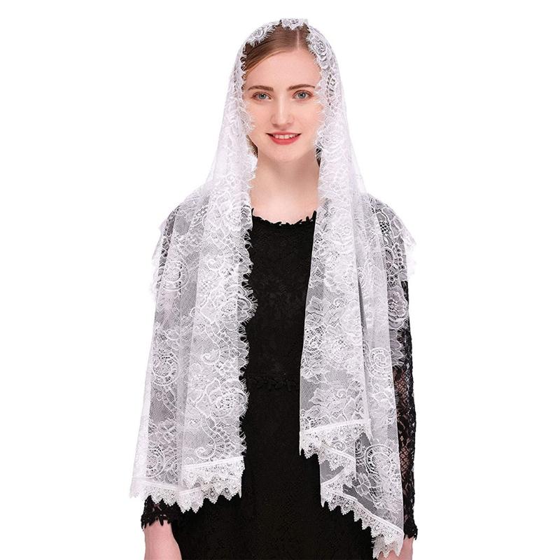 Lace Shawl Mantilla Veil Lightweight Tassel Scarf Fashion Floral Shawls and Wraps for Women Latin Mass Veil for Bride