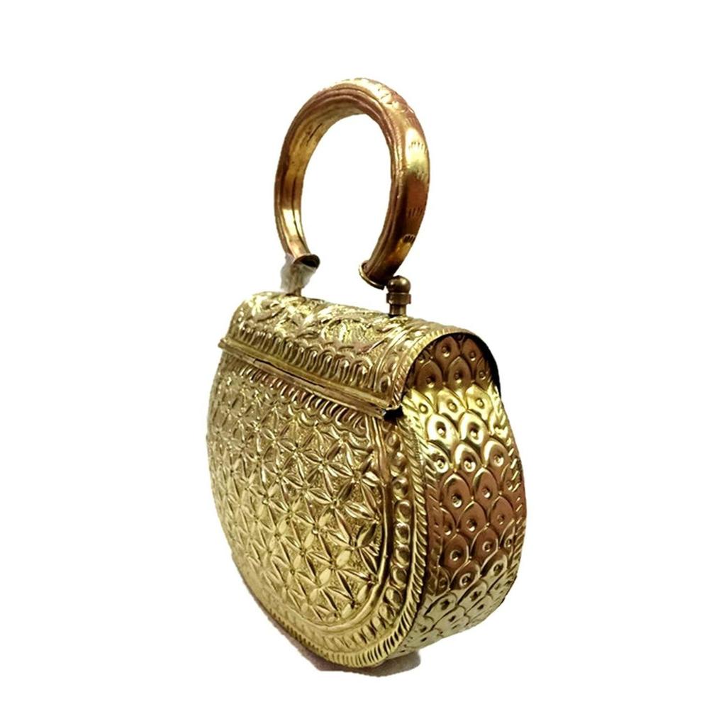 Golden Hnadle Clutches Vintage Handmade Brass Handbag for Women Party Bride Marriage Clutch
