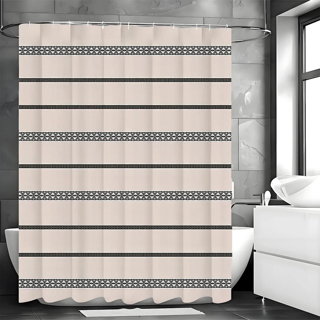 

Black And White Diamond Totem Sawtooth Line Shower Curtain, Bathroom Decorative Shower Curtain, Waterproof Shower Curtain With W60H190(CM)-1 Pcs