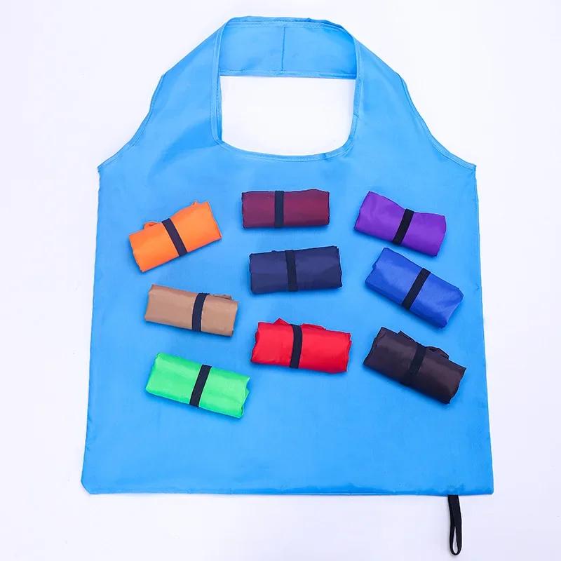 Solid Color Reusable Foldable Shopping Bag Totes Eco Friendly Shopper Portable Large Capacity Shoulder Handbags Grocery Bags
