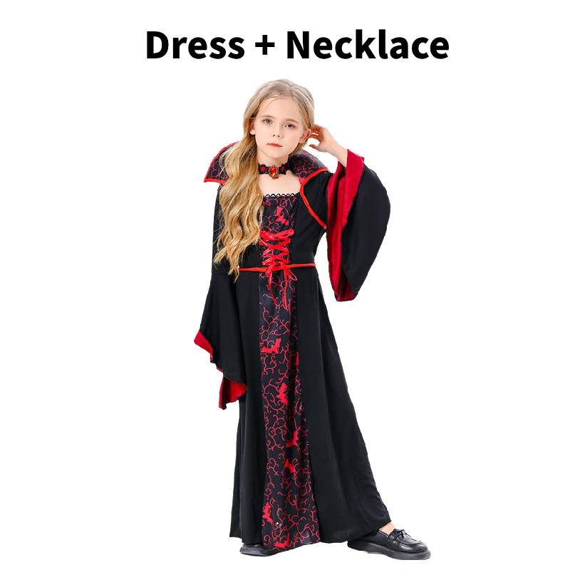 

Girl Vampires Halloween Costume Set Party Show Clothes Cosplay Black Dress Red S