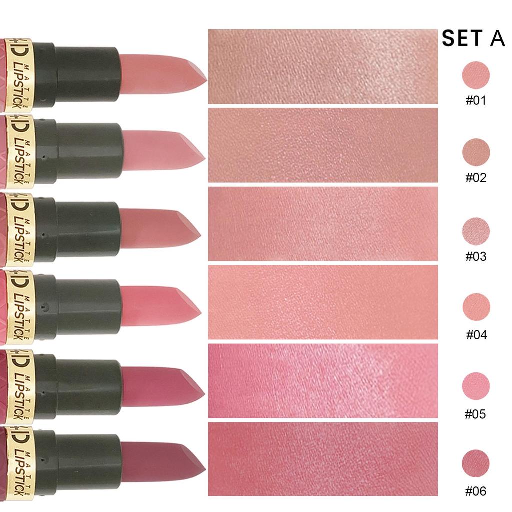 6-Piece Matte Brown-Red Lipstick Set: Long-Lasting and Modern.
