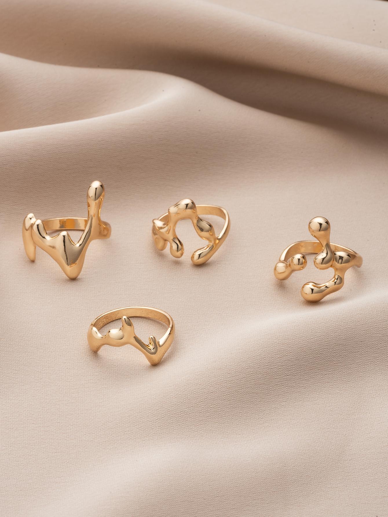 

4PCS Hip Hop Fashion Geometric Water Drop Shape Women s Ring Set Music Festival Ball Jewelry золотистий