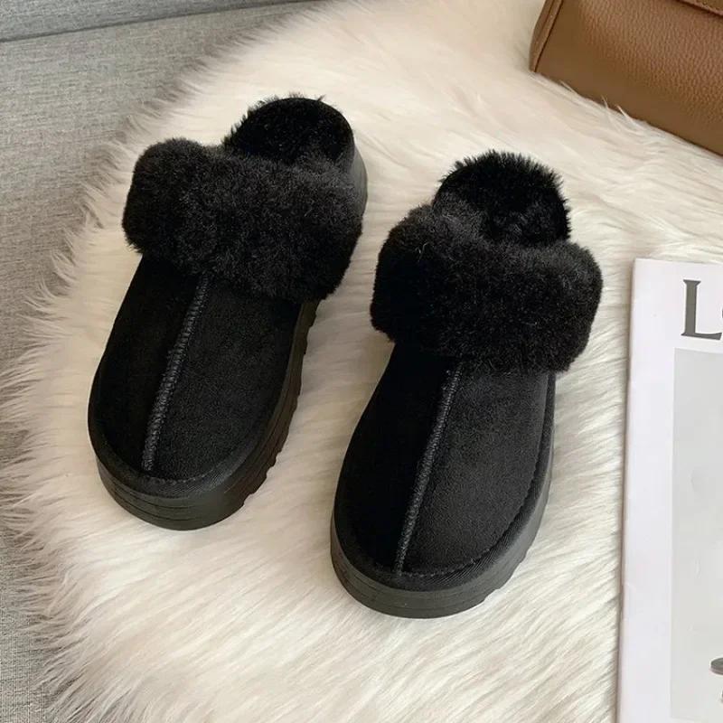 2024 Snow Boots Fur Fur Slippers Female Wearing 2024 New Baotou Flat Half Drag Thick Sole Cotton Shoes Women Boots