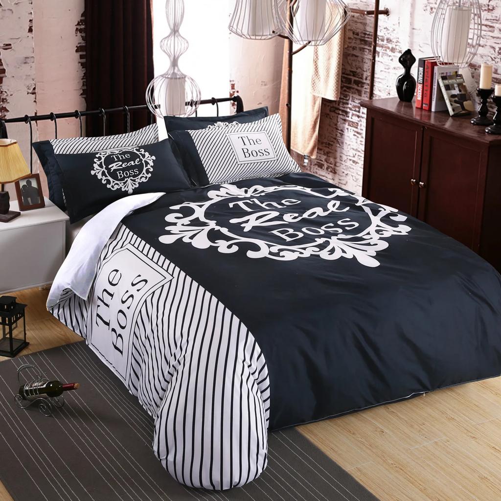 Big Boss Black N White His Her Valentine Bedding Collection Duvet Cover Pillow Case King Queen Size With Bed Linen Collection