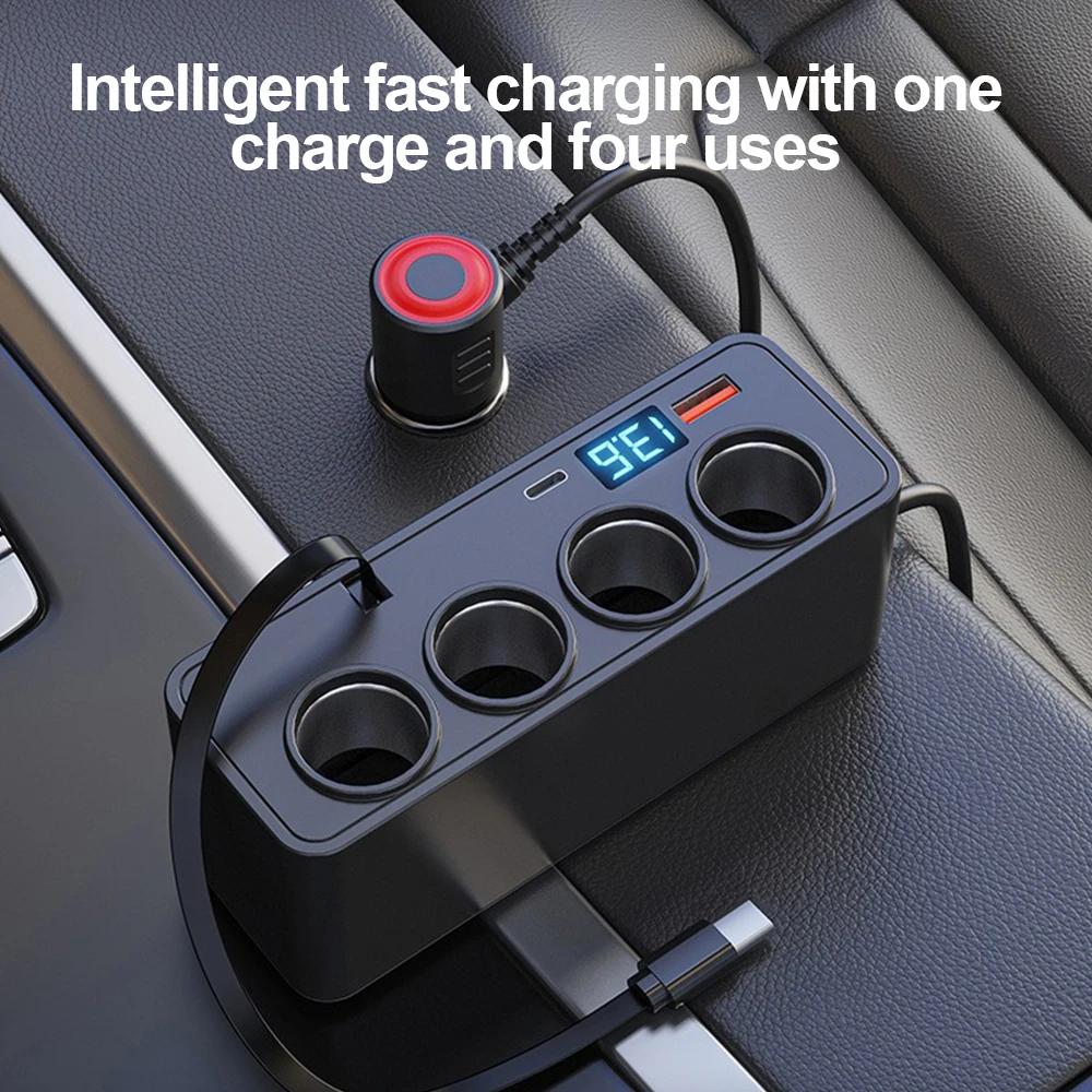 120W  Car Power Conversion Plug Fast Charge Adapter New 4-Socket Car Charger USB Car USB+QC3.0+PD3.0 Accessories Port USB 12V/24V