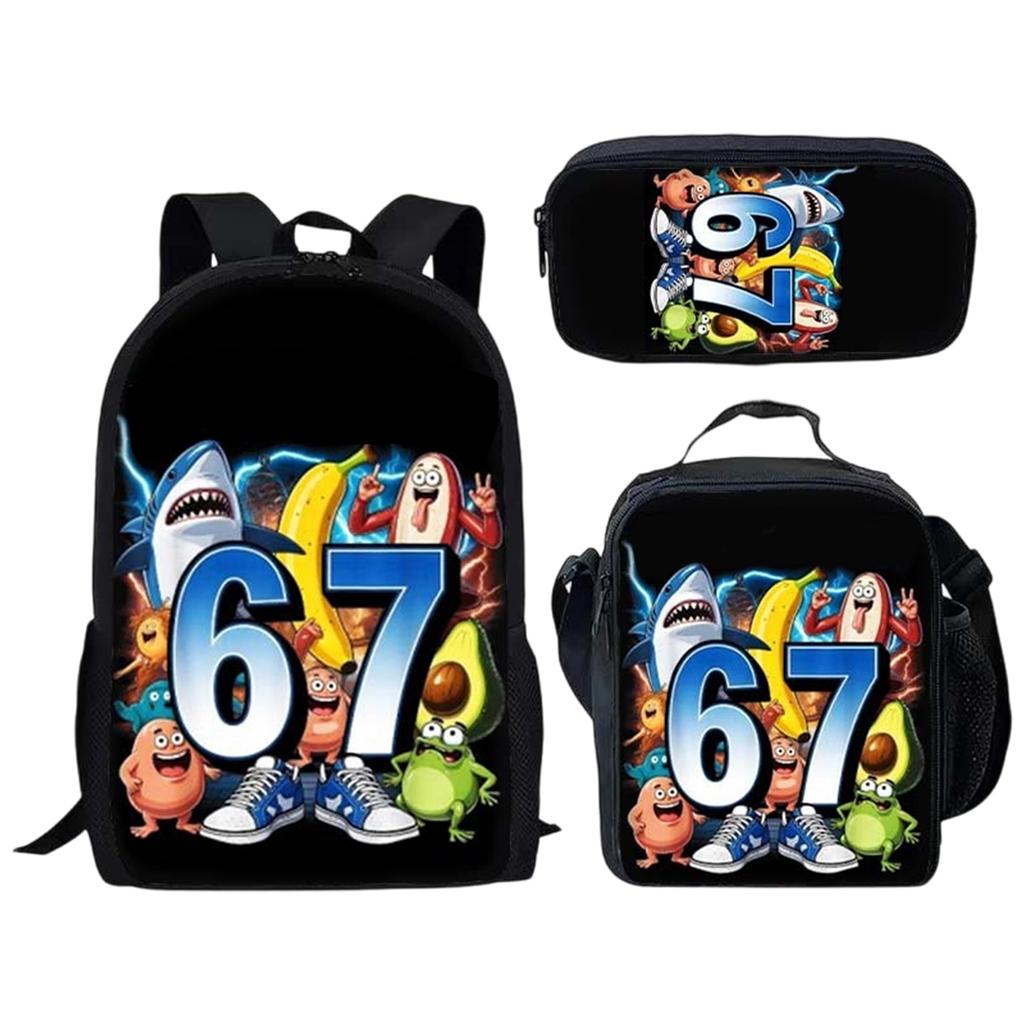 Bedrucktes Rucksack-Set mit Brotdose und Federmäppchen, 3-teiliges Schulbündel für Schüler