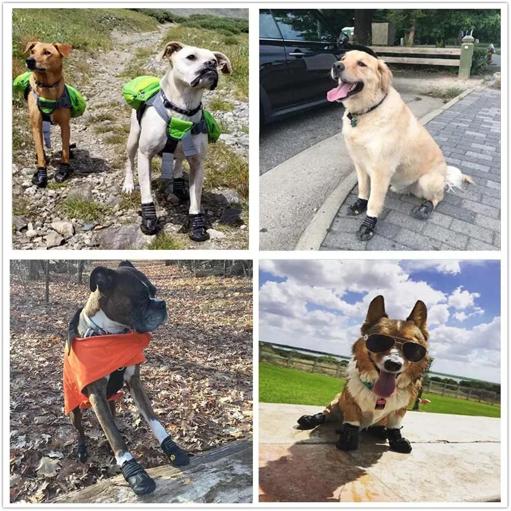 Dog Socks Footwear for Medium Large Dogs 4pcs Pet Dog Shoes Reflective Waterproof Dog Boots Warm Snow Rain Pet Booties Anti-slip