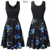 Robe d'été sans manches en coton à imprimé floral rétro pour femme, col rond, style vintage