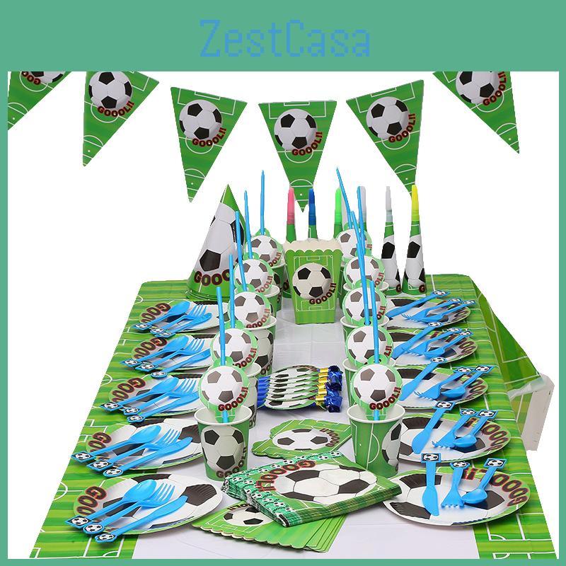 Football Theme Party Tableware Plates Napkins And Flags For Kids Birthday Celebration