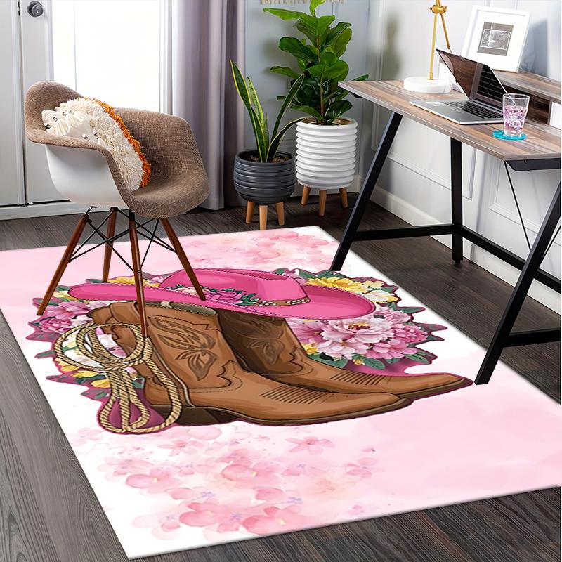 Pink Cowboy Boots Chair Mat Office Carpet, Oversized Rug for Home Decor, Sofa Mat, Desk Pad Gift, Suitable for Bedroom, Living Room, Various Rooms