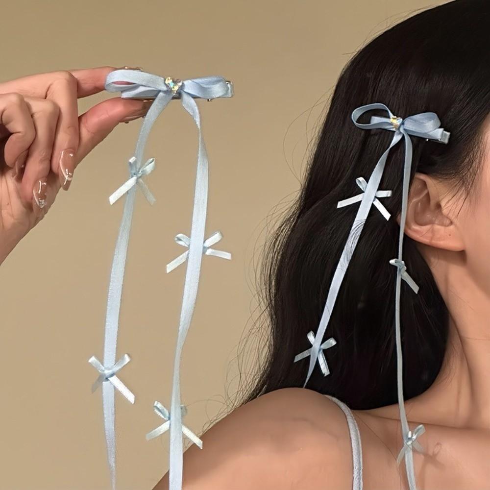 Cute Long Tassel Hair Clips Sweet Style Ballet Bow Ribbon Hair Clip Hair Accessories Ponytail Clip Girls