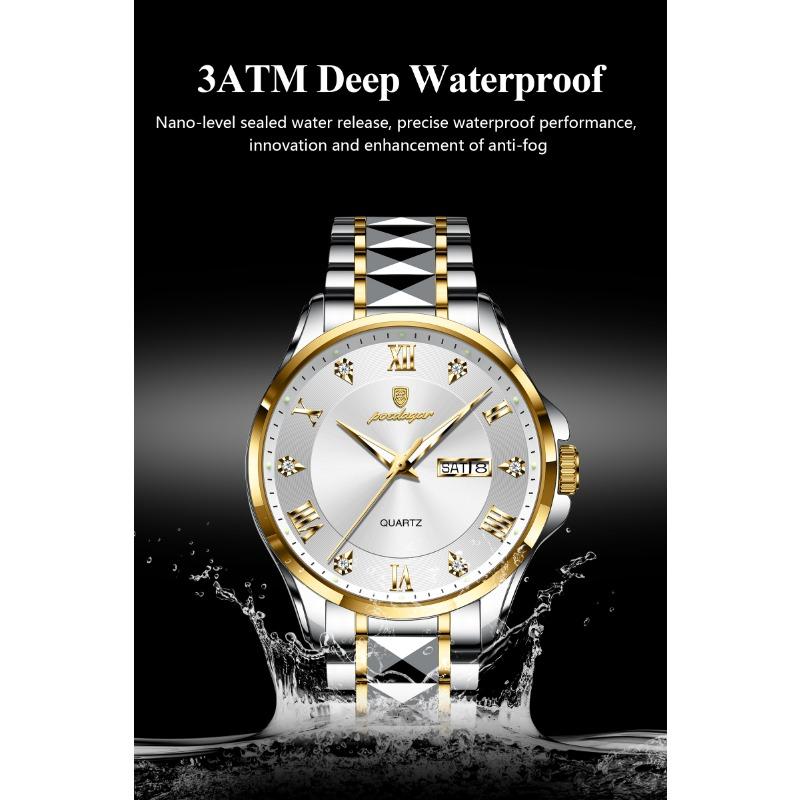POEDAGAR Fashion Military Men Clock Waterproof Luminous Date Week Man Wristwatch Stainless Steel Quartz Watches Male Reloj