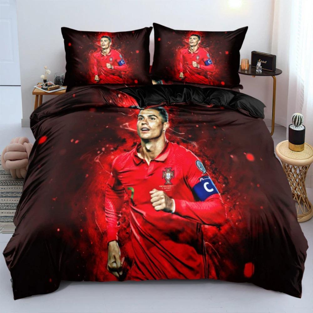 Housse de couette taie d'oreiller étoile de football Literie Décoration de chambre Cadeau enfant adulte Lit simple double Grande TailleHousse de couette à fermeture éclair 100×135cm