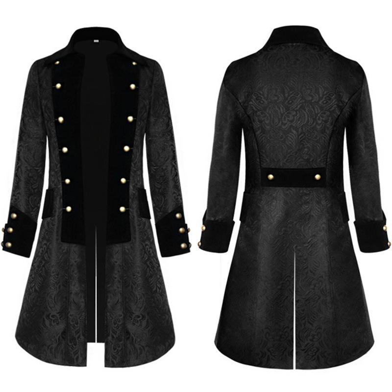 Men Medieval Costume Solid Color Jacquard Jackets Coat Retro Long Uniform