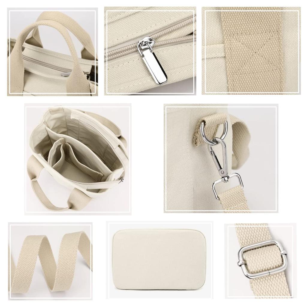 Aquamie Kleine Mini Tote Tas met Compartiment en Rits, Schouder- of Crossbody, Canvas, 2-Weg (Zwart)