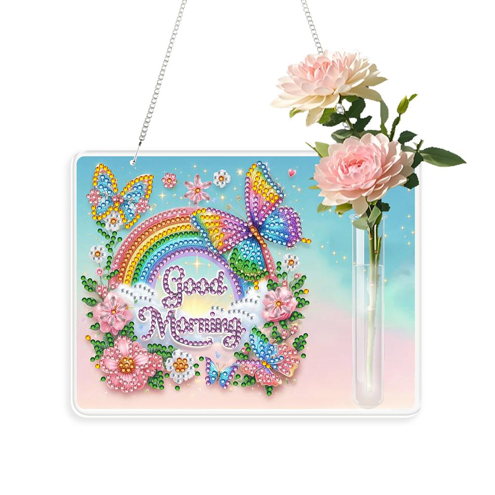 2D/Flache Acryl Wanddeko Vase Diamant Malerei Set Diamant Malerei Hängeornament Fensterhängekunst für Heimdeko