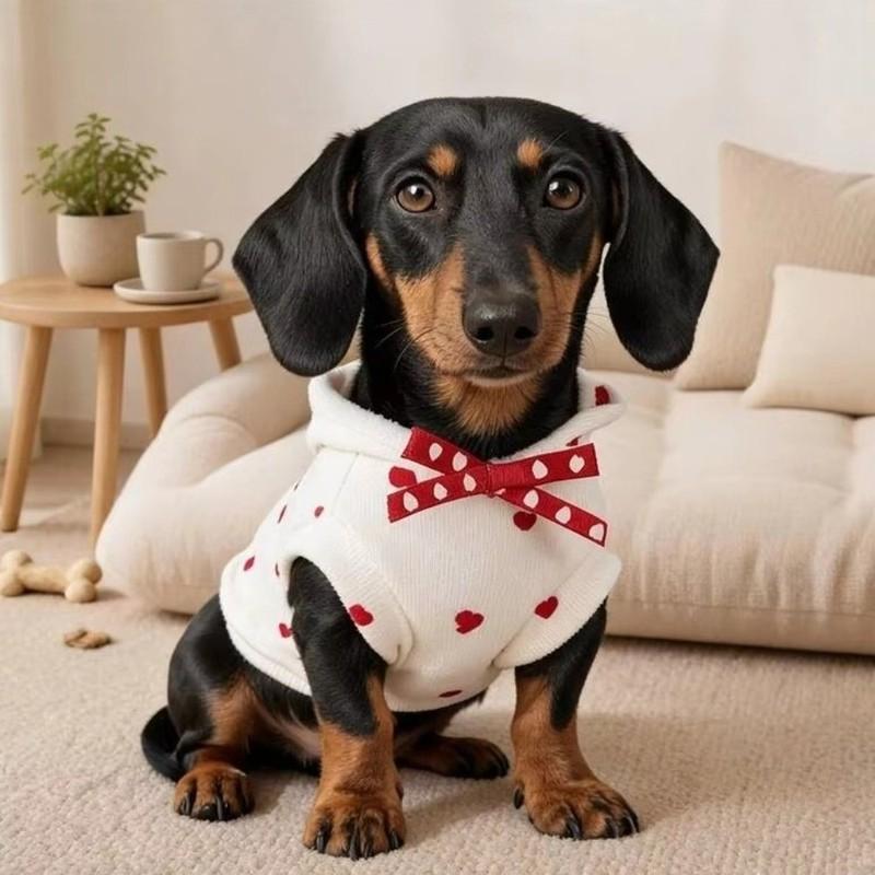 Warm Dog Striped Hooded Hoodie Heart Pattern Comfortable Puppy Sweatshirt with Hat Breathable Cat Sweater Outdoor Walking