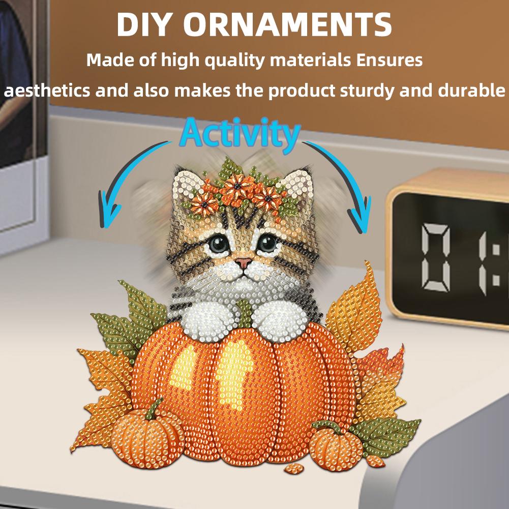 2D Flat Cat DIY Shaking Head Cat Pumpkin Diamond Painting Desktop Decorations