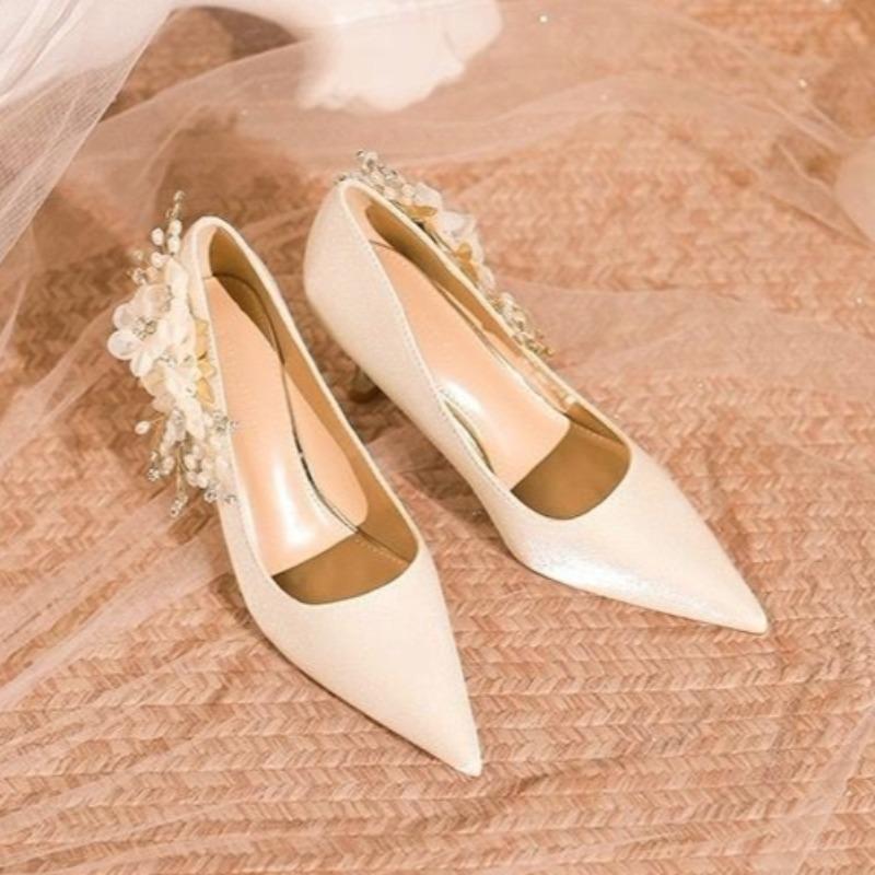 Stiletto Single Shoes Autumn New Pointed Toe Shallow Mouth Flower Non-Slip Wear-Resistant High Heels