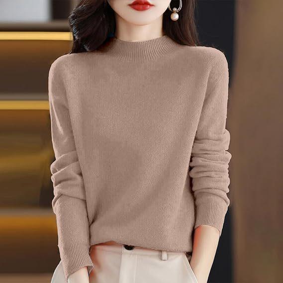 Women's Loose Knit Half Turtleneck Sweater - Long-Sleeve, Large Size Pullover for Autumn & Winter.