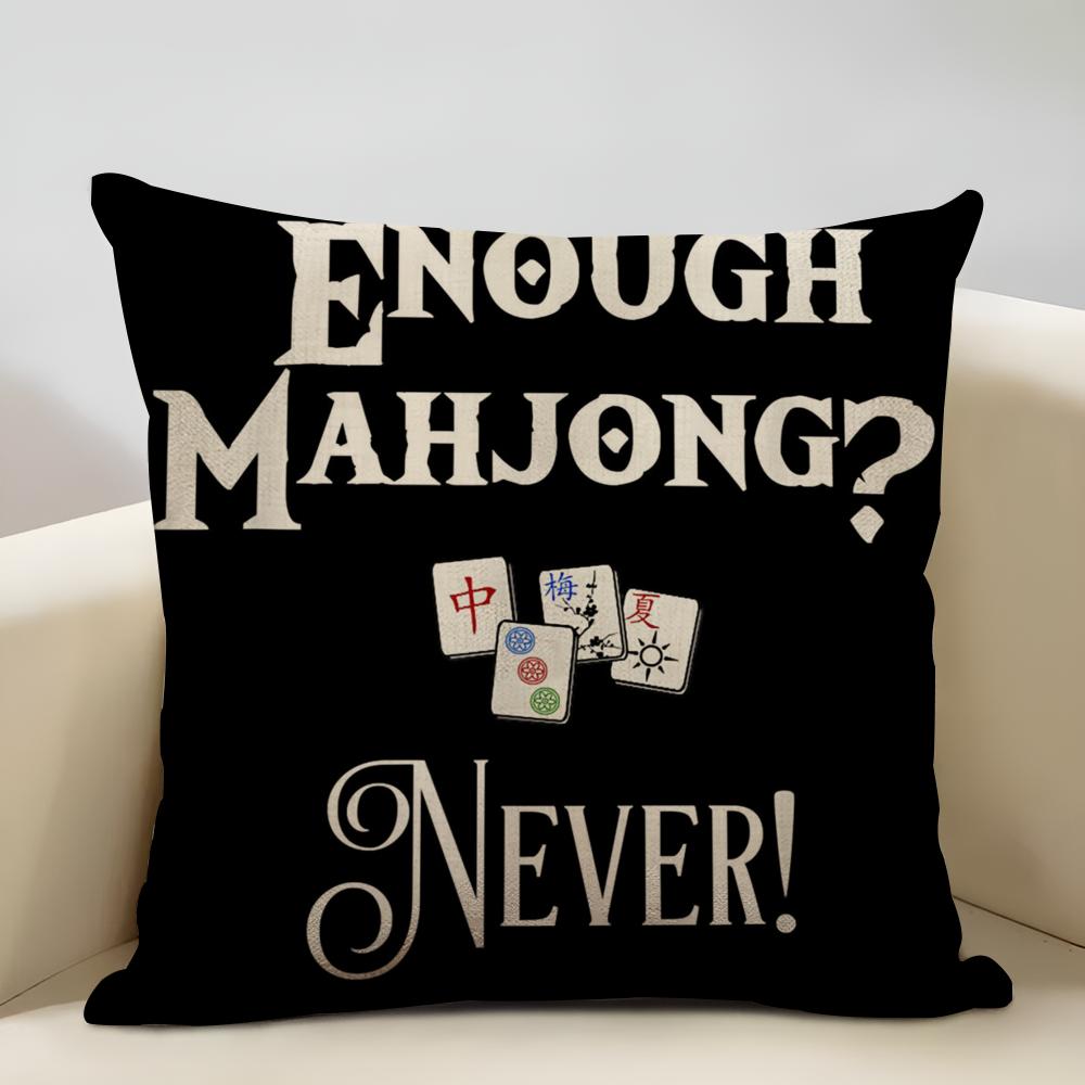 Mahjong Cushion Cover Household Decoration Linen Sofa Cushion Cover: Skin-Friendly & Breathable with Invisible Zipper