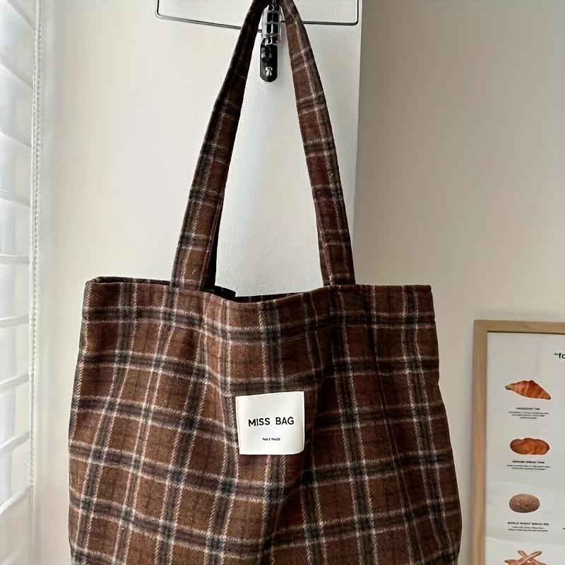 Autumn and winter checkered tote bag, ins laid-back single-shoulder bag, large-capacity handbag, for daily commuting