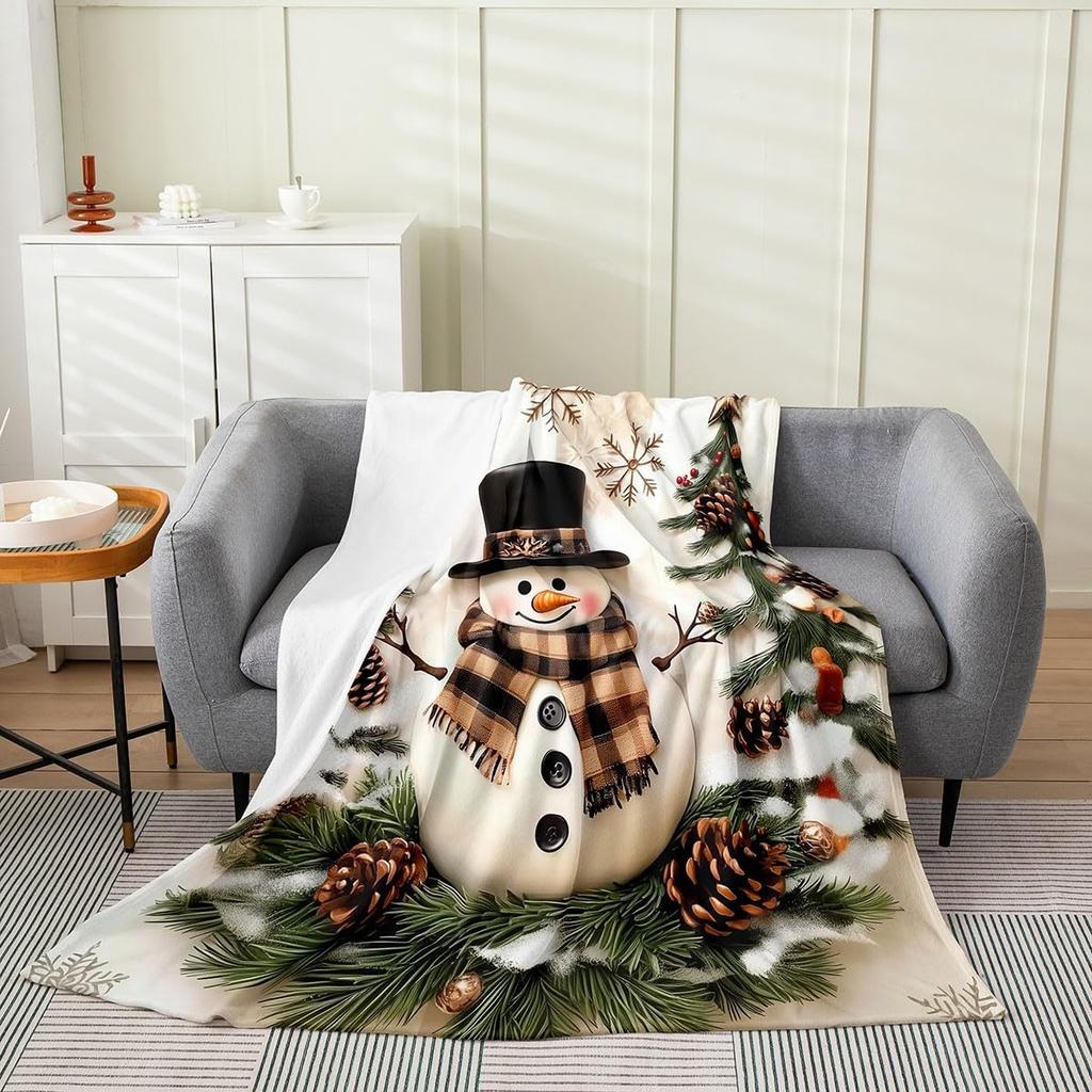 Snowman Winter Holiday Throw Blanket Festive Design for Living Room Decor Gift for Her CozyStyle180x250