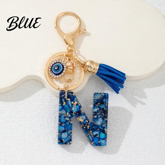 Keychain Charm Blue Series Pendant Initial Letter Key Chain with Eyes Pendant Tassel