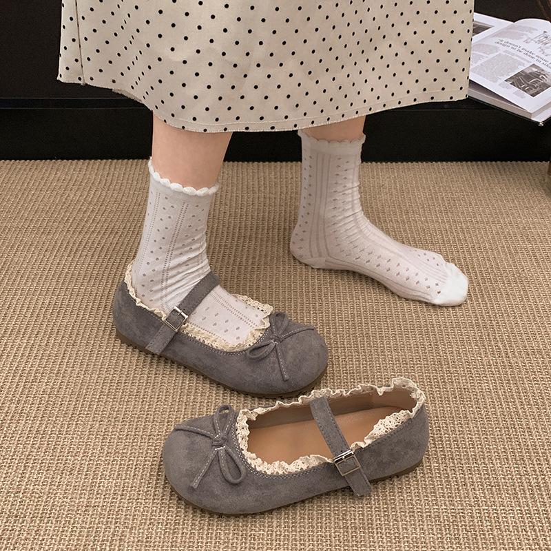Fashion Lace Ballet Style Round Head Shallow Mouth Flat Sole Shoes Women's Summer Skirt Mary Jane Shoes