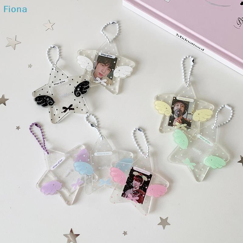 Kawaii Star Wing Acrylic Photocard Holder Keychain, Cute Glitter Kpop Idol Photo Sleeve Pendant for Collectibles