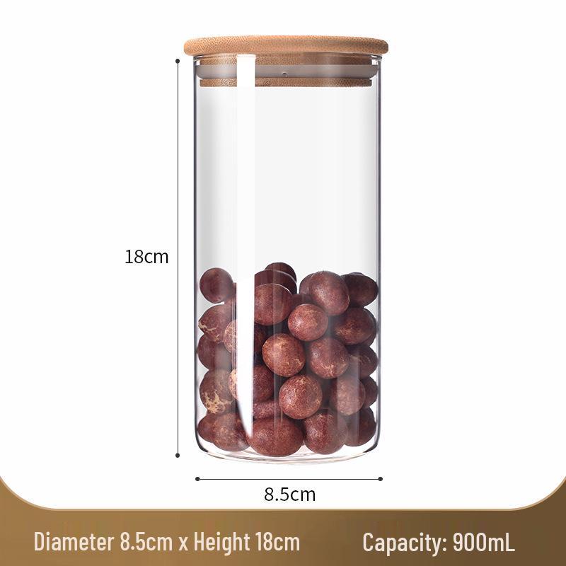 Borcan de sticlă cu capac de bambus - Rezistent la umiditate, Calitate alimentară, Recipient de bucătărie transparent