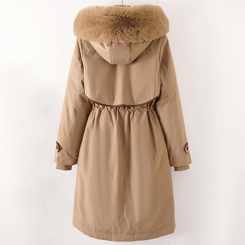 Giacche lunghe con collo in pelliccia sintetica per donna, nuova fodera invernale, cappotto imbottito femminile staccabile, parka invernale stile coreano con cappuccio