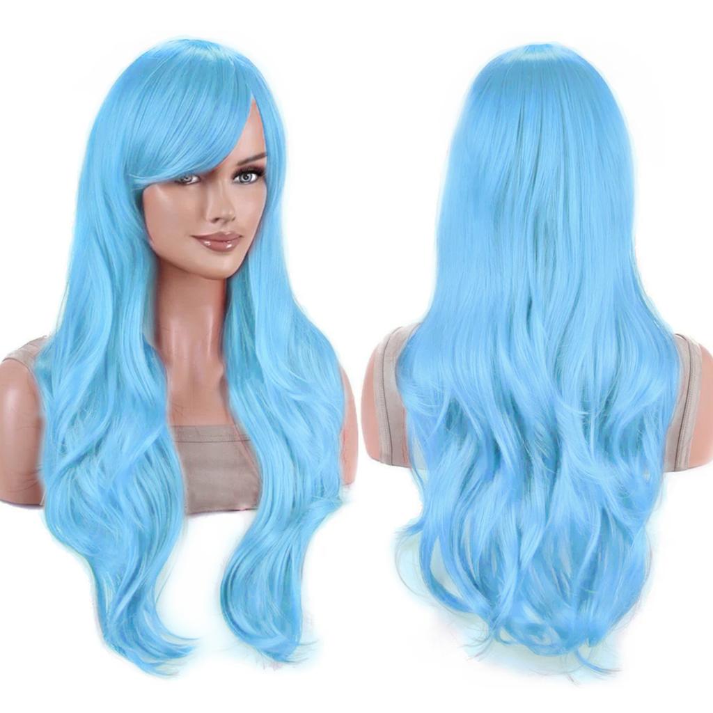 Parrucche Colorate Sintetiche Ondulate per Cosplay Lunghe 70cm con Frangia Parrucca Costume per Donne