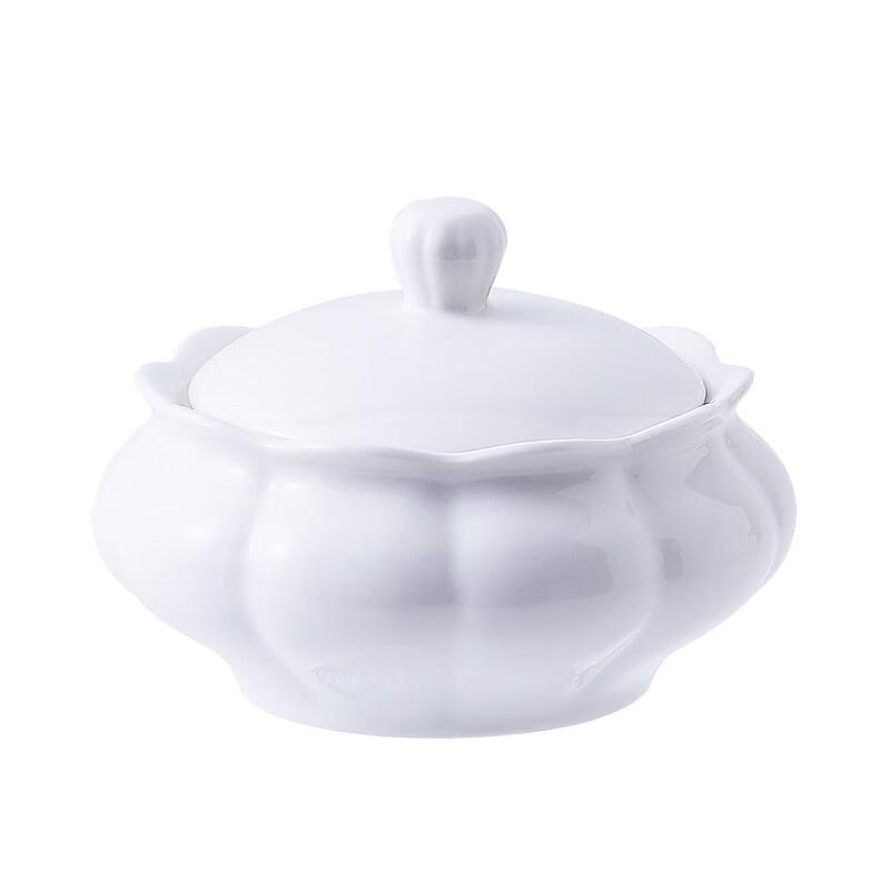 4-inch Ceramic Stew Bowl with Lid and Gold Rim